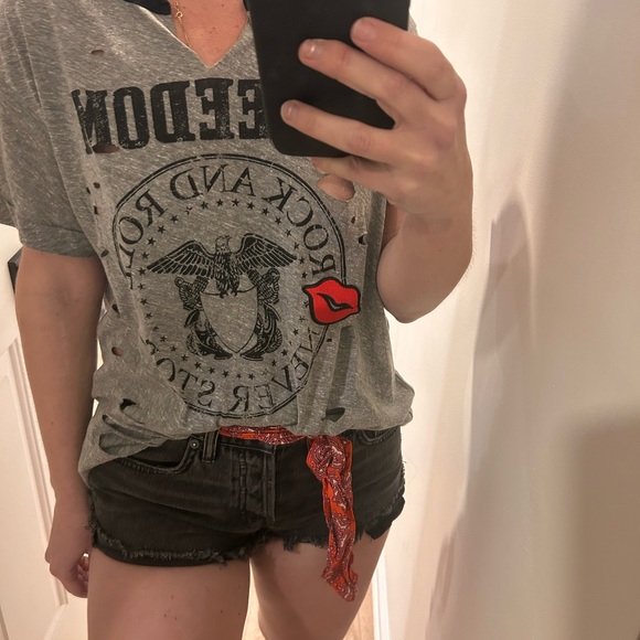 We The Free Black Jean Shorts with Red Paisley Tie - Picture 5 of 7